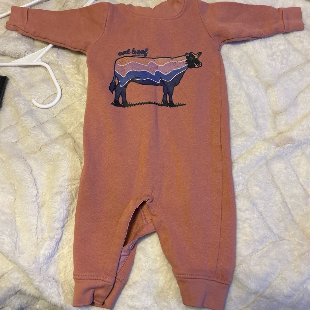 Rabbit Skins Rust-Orange One-Piece Footie with Cow Graphic💕